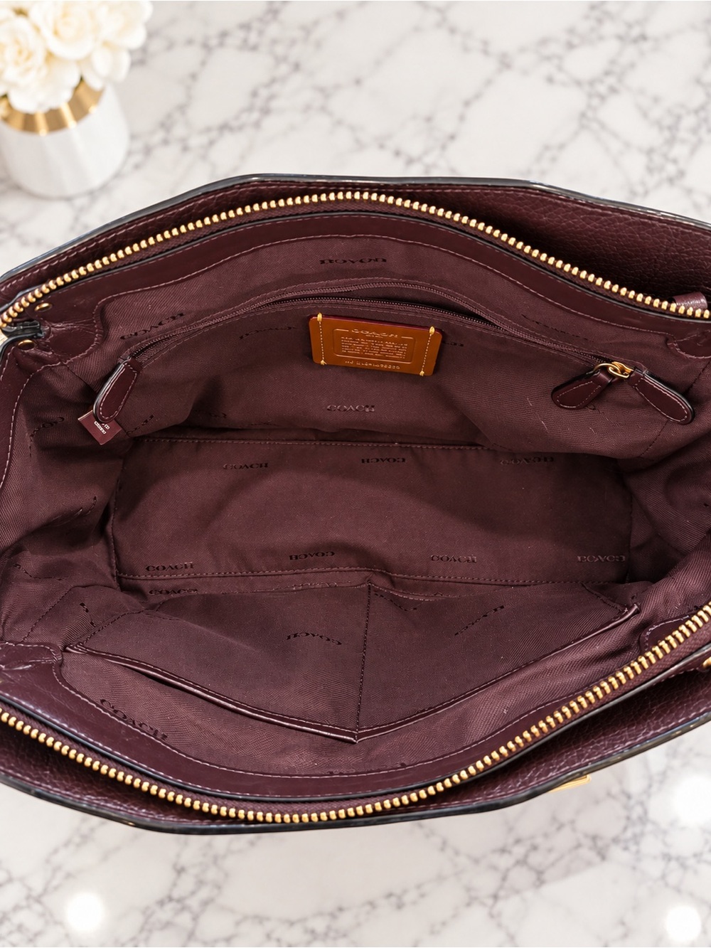 Coach Dark Brown/Burgundy Leather & Suede Satchel + Coordinating Wristlet - Picture 9 of 14